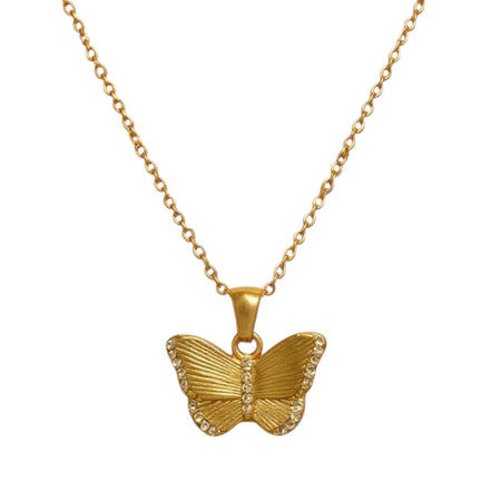 JEWELRY 18K Yellow Gold-Filled Butterfly Pendant Necklace for Women Non-Tarnish - Comfortable Fit 18"