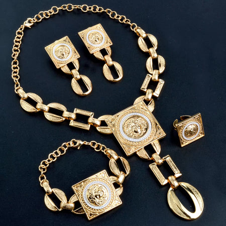 Jewelry Sets for Women 18K Gold Color African Jewellery Chain Necklace Bracelet Earrings Ring Wedding Party Lady Gift