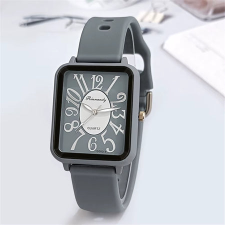 Minimalist Ladies Sports Brand Watches Fashion Square Figures Women Quartz Watch Grey Silicone Tape Matching Dress Wristwatches