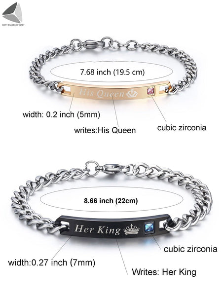 Stainless Steel Couple Bracelets His Queen Her King Bracelets for Couples Jewelry Matching Set Christmas Anniversary Valentine'S Day Gift (2 Pcs)