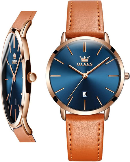 Women Wrist Watches Ultra Thin 6.5Mm Minimalist Dress Fashion Leather Strap Quartz Waterproof Date Day Slim Watches for Ladies