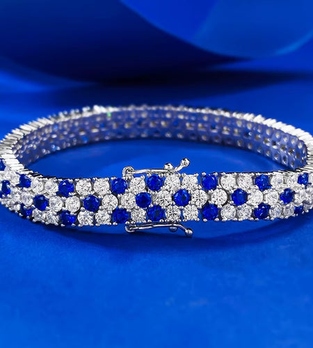 Charm Sapphire Moissanite Bangle Bracelet 100% Real 925 Sterling Silver Wedding Bracelets for Women Bridal Promise Party Jewelry