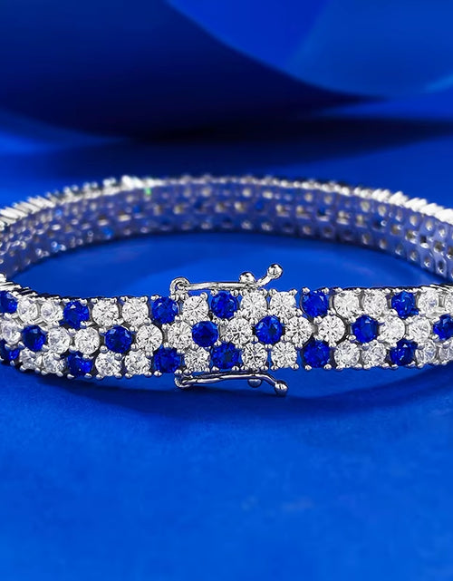 Load image into Gallery viewer, Charm Sapphire Moissanite Bangle Bracelet 100% Real 925 Sterling Silver Wedding Bracelets for Women Bridal Promise Party Jewelry
