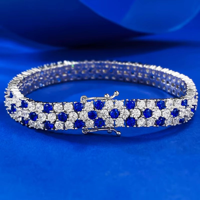 Charm Sapphire Moissanite Bangle Bracelet 100% Real 925 Sterling Silver Wedding Bracelets for Women Bridal Promise Party Jewelry