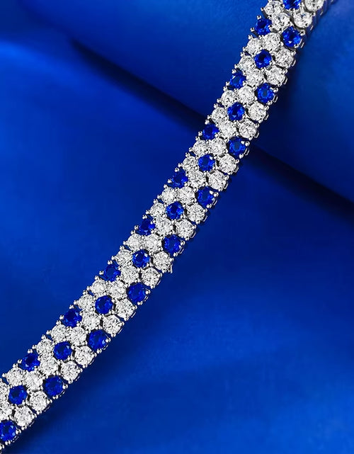 Load image into Gallery viewer, Charm Sapphire Moissanite Bangle Bracelet 100% Real 925 Sterling Silver Wedding Bracelets for Women Bridal Promise Party Jewelry
