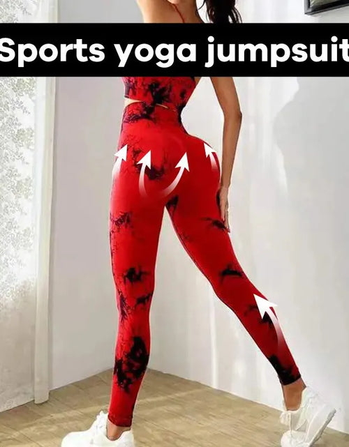 Load image into Gallery viewer, Tie Dye Women&#39;s Yoga Tracksuit - Seamless Fitness Set with Sports Bra and High Waist Leggings
