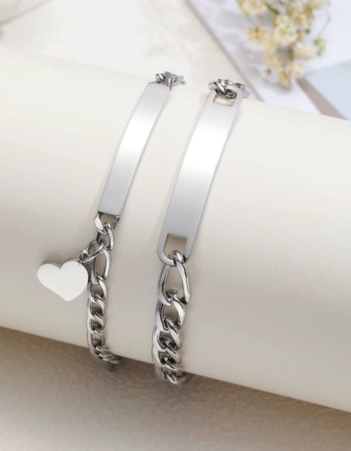 Load image into Gallery viewer, Custom Valentines Day Gift Jewelry for Couples, Love Promise Bracelets for Women Men, Heart Charm Figaro Chain Bracelets
