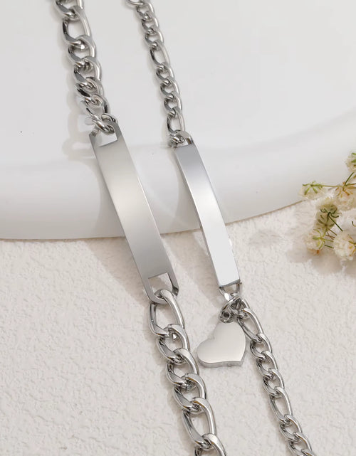 Load image into Gallery viewer, Custom Valentines Day Gift Jewelry for Couples, Love Promise Bracelets for Women Men, Heart Charm Figaro Chain Bracelets
