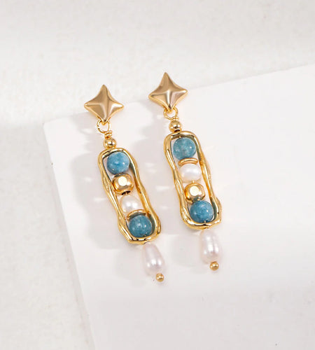 Star Amazonite Pearl Drop Earrings