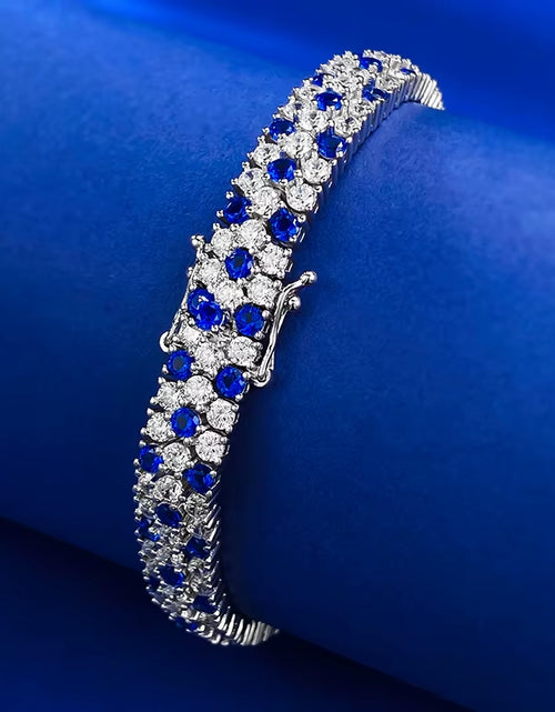 Load image into Gallery viewer, Charm Sapphire Moissanite Bangle Bracelet 100% Real 925 Sterling Silver Wedding Bracelets for Women Bridal Promise Party Jewelry
