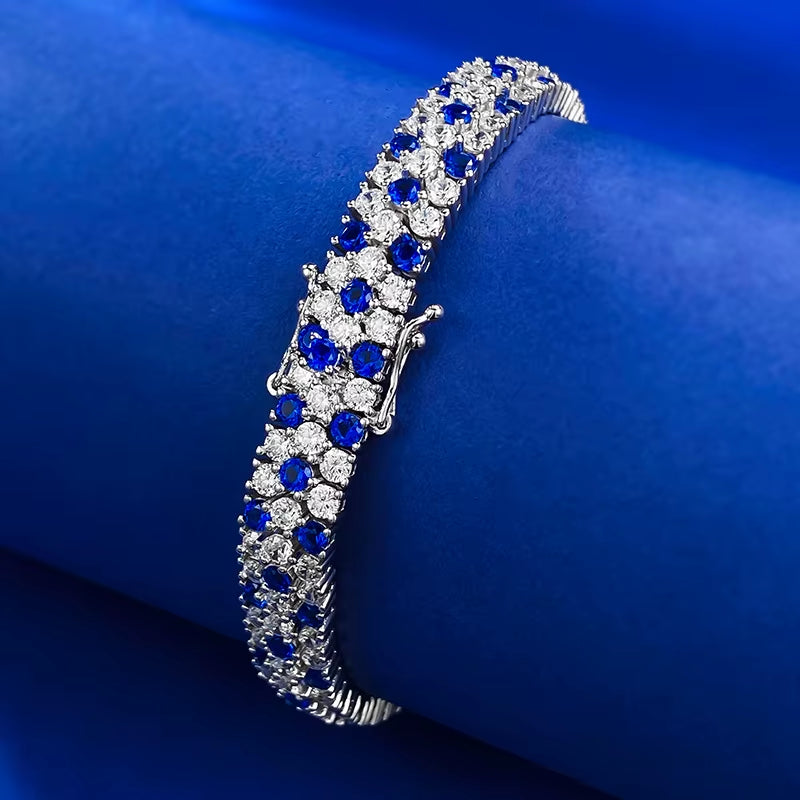 Charm Sapphire Moissanite Bangle Bracelet 100% Real 925 Sterling Silver Wedding Bracelets for Women Bridal Promise Party Jewelry