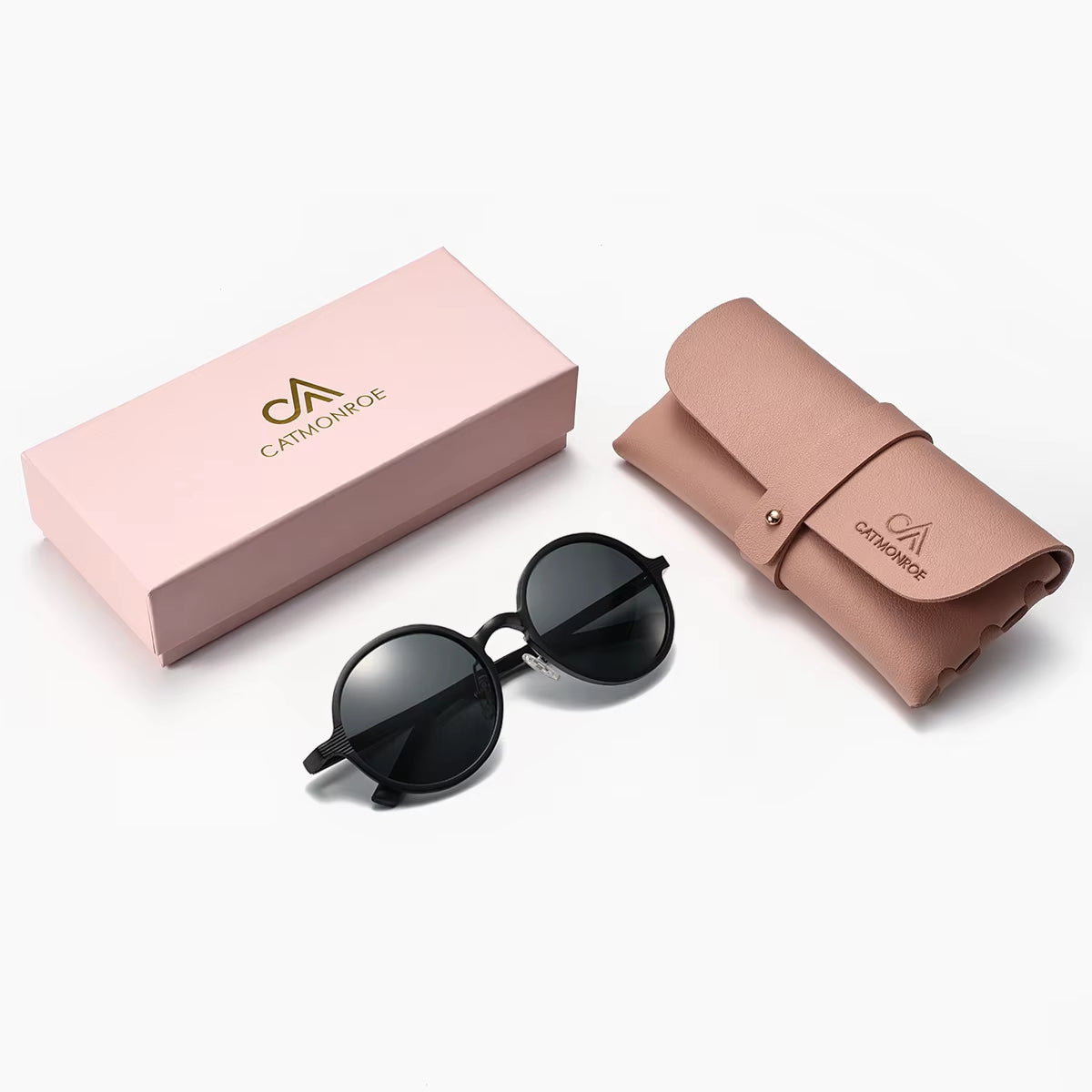 CATMONROE 1 PCS Brand Luxury Women Sunglasses Pink Glasses Case round Polarized Sunglasses Fashion Apparel Accessories Gift