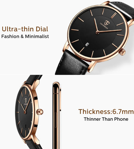 Mens Watches Fashion Quartz Men'S Watches Ultra Thin Minimalist Wristwatches with Leather Strap Gift for Man Father'S Day Gifts