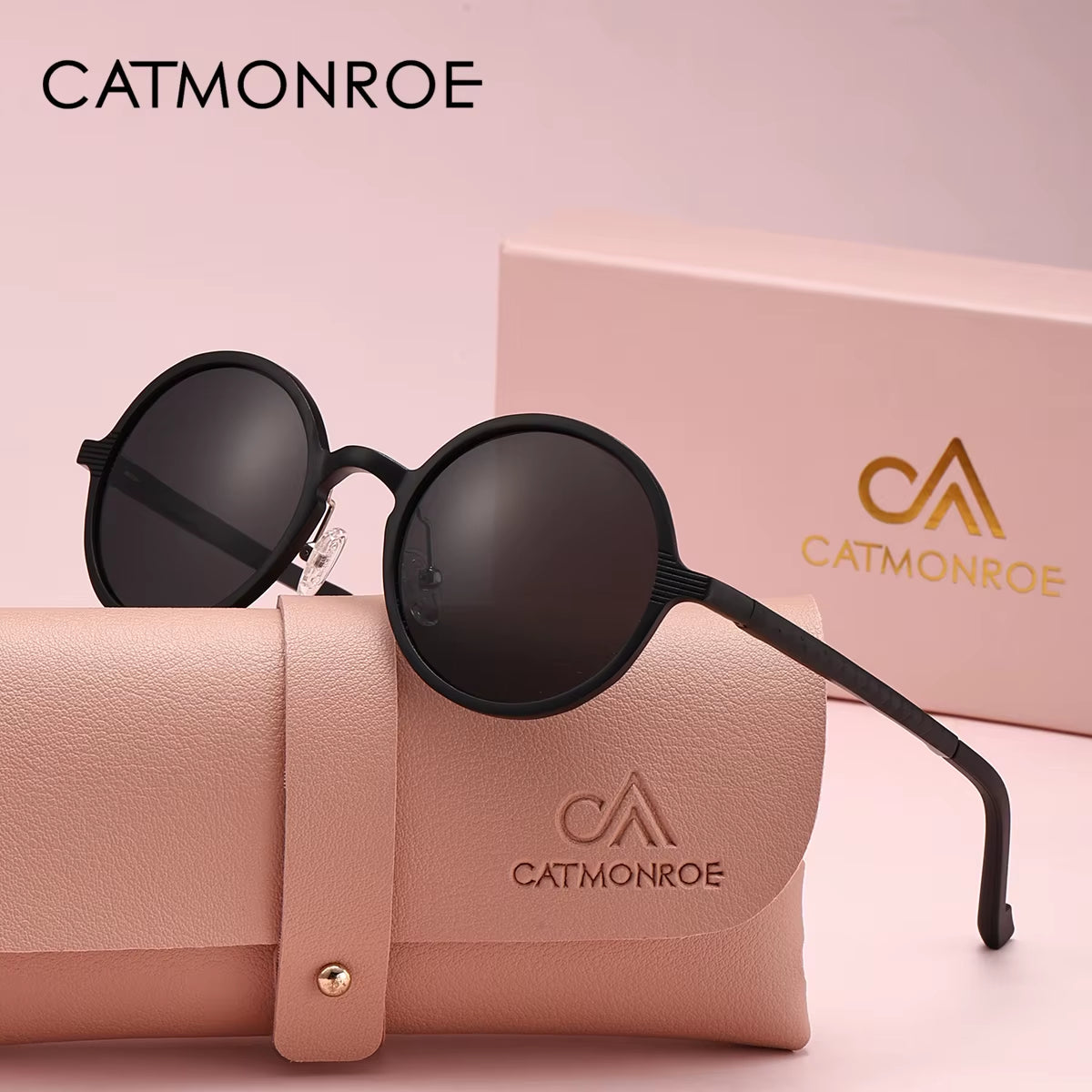 CATMONROE 1 PCS Brand Luxury Women Sunglasses Pink Glasses Case round Polarized Sunglasses Fashion Apparel Accessories Gift