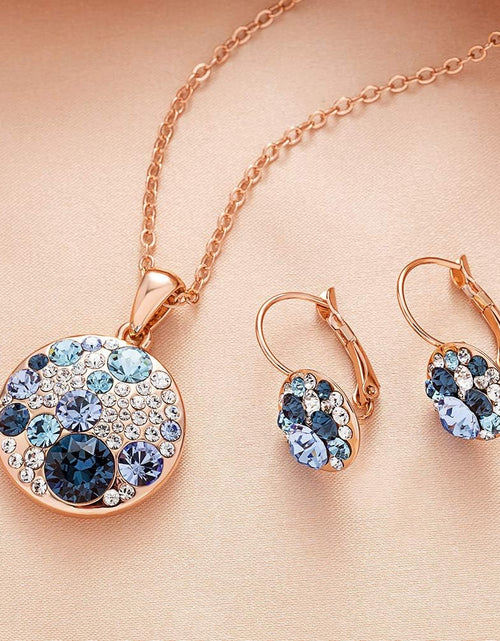 Load image into Gallery viewer, Austrian Crystals round Disc Pendant Necklace Earrings for Women 14K Gold Plated Hypoallergenic Jewelry Sets
