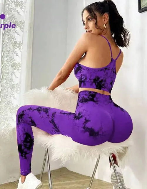 Load image into Gallery viewer, Tie Dye Women&#39;s Yoga Tracksuit - Seamless Fitness Set with Sports Bra and High Waist Leggings
