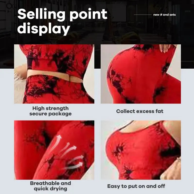 Tie Dye Women's Yoga Tracksuit - Seamless Fitness Set with Sports Bra and High Waist Leggings