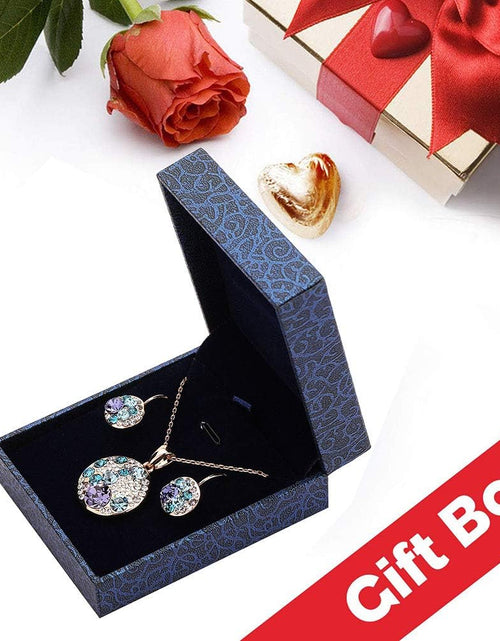 Load image into Gallery viewer, Austrian Crystals round Disc Pendant Necklace Earrings for Women 14K Gold Plated Hypoallergenic Jewelry Sets
