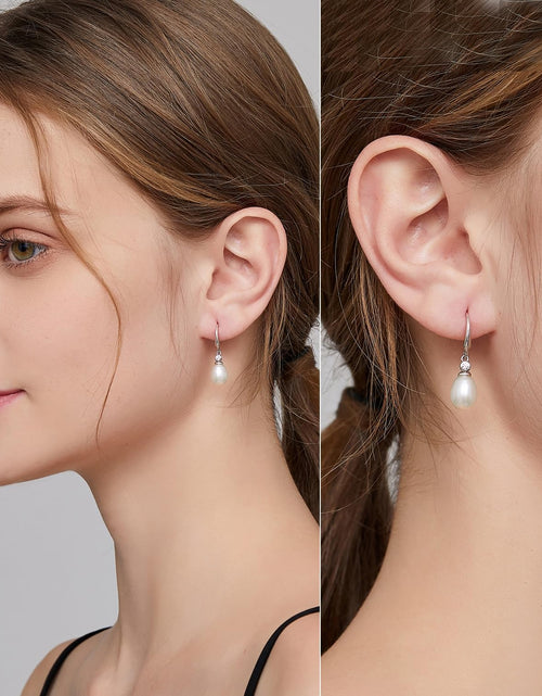 Load image into Gallery viewer, 18K White Gold Plated Pearl Earrings, 925 Sterling Silver Pearl Drop Earrings for Women, Trendy Hook Jewelry
