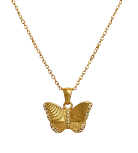 JEWELRY 18K Yellow Gold-Filled Butterfly Pendant Necklace for Women Non-Tarnish - Comfortable Fit 18"