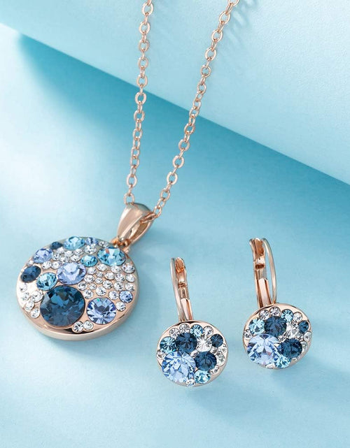 Load image into Gallery viewer, Austrian Crystals round Disc Pendant Necklace Earrings for Women 14K Gold Plated Hypoallergenic Jewelry Sets
