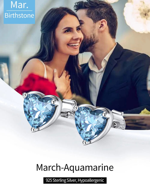 Load image into Gallery viewer, 925 Sterling Silver Heart Birthstone Earrings, Synthetic Garnet Studs Cute Gift for Birthday Valentine'S Day, Party &amp; Daily Wear Accessory for Women
