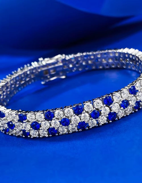 Load image into Gallery viewer, Charm Sapphire Moissanite Bangle Bracelet 100% Real 925 Sterling Silver Wedding Bracelets for Women Bridal Promise Party Jewelry
