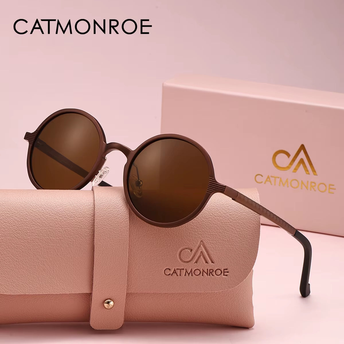 CATMONROE 1 PCS Brand Luxury Women Sunglasses Pink Glasses Case round Polarized Sunglasses Fashion Apparel Accessories Gift