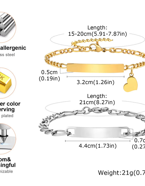 Load image into Gallery viewer, Custom Valentines Day Gift Jewelry for Couples, Love Promise Bracelets for Women Men, Heart Charm Figaro Chain Bracelets
