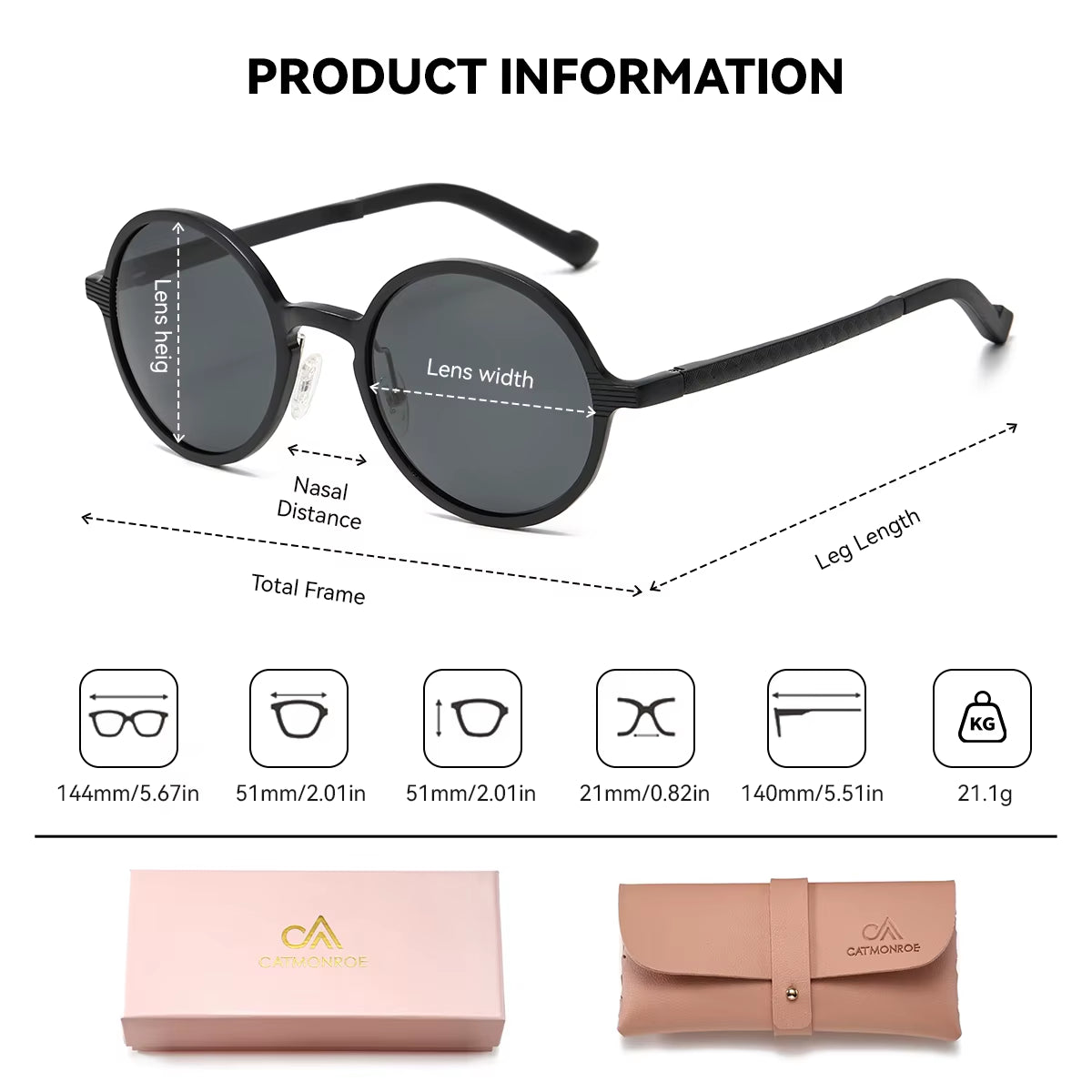CATMONROE 1 PCS Brand Luxury Women Sunglasses Pink Glasses Case round Polarized Sunglasses Fashion Apparel Accessories Gift