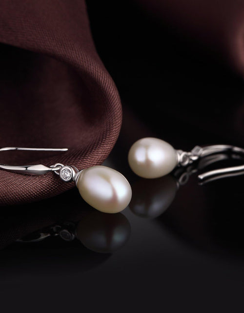 Load image into Gallery viewer, 18K White Gold Plated Pearl Earrings, 925 Sterling Silver Pearl Drop Earrings for Women, Trendy Hook Jewelry
