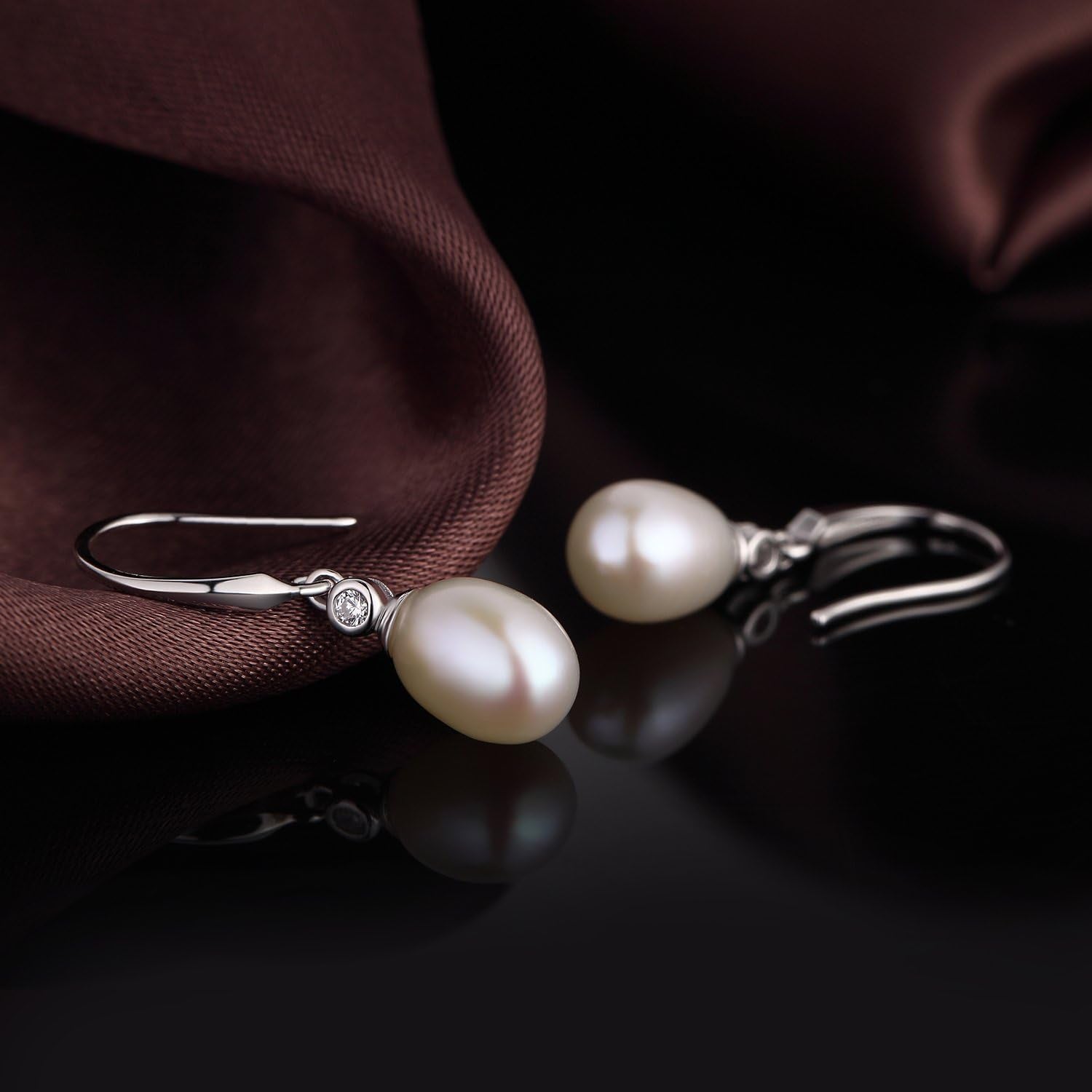 18K White Gold Plated Pearl Earrings, 925 Sterling Silver Pearl Drop Earrings for Women, Trendy Hook Jewelry