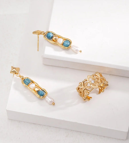 Star Amazonite Pearl Drop Earrings