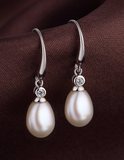 Load image into Gallery viewer, 18K White Gold Plated Pearl Earrings, 925 Sterling Silver Pearl Drop Earrings for Women, Trendy Hook Jewelry
