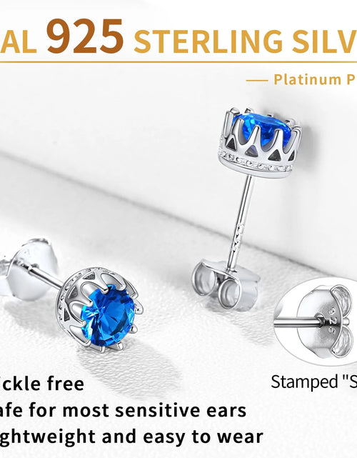 Load image into Gallery viewer, 925 Sterling Silver Stud Earrings for Women 5Mm round Brilliant Crown Birthstone Birthday Party Prom Jewelry Gift
