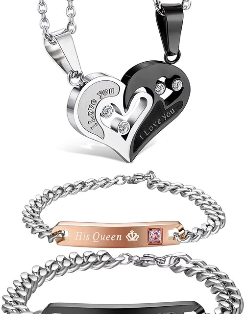 Load image into Gallery viewer, 4Pcs Couple Necklace Bracelets Matching Set for Women Men Love Heart Pendant Necklace His &amp; Hers Bracelets Couple Gift
