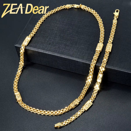 Zeadear Jewelry Sets Dubai 18K Gold Plated Link Chain Hip Hop Style Men Choker Necklace and Bracelets 2024 Trendy New Party Gift