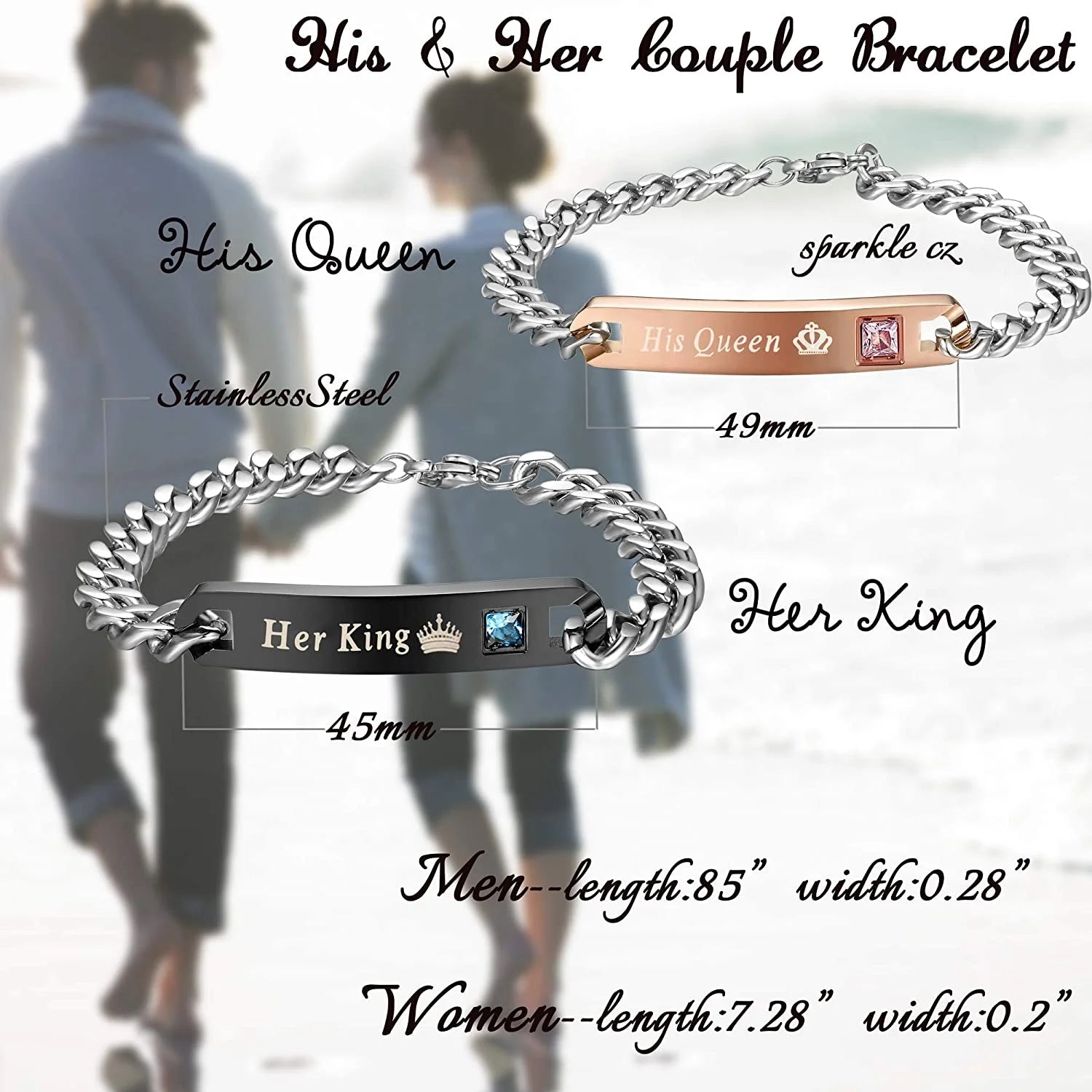 4Pcs Couple Necklace Bracelets Matching Set for Women Men Love Heart Pendant Necklace His & Hers Bracelets Couple Gift