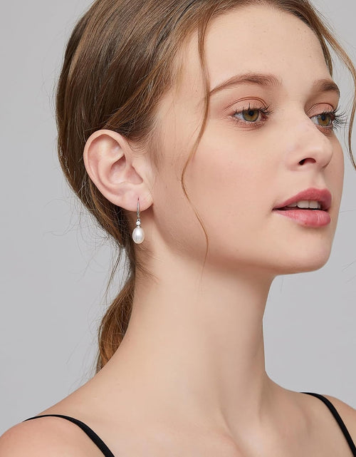 Load image into Gallery viewer, 18K White Gold Plated Pearl Earrings, 925 Sterling Silver Pearl Drop Earrings for Women, Trendy Hook Jewelry
