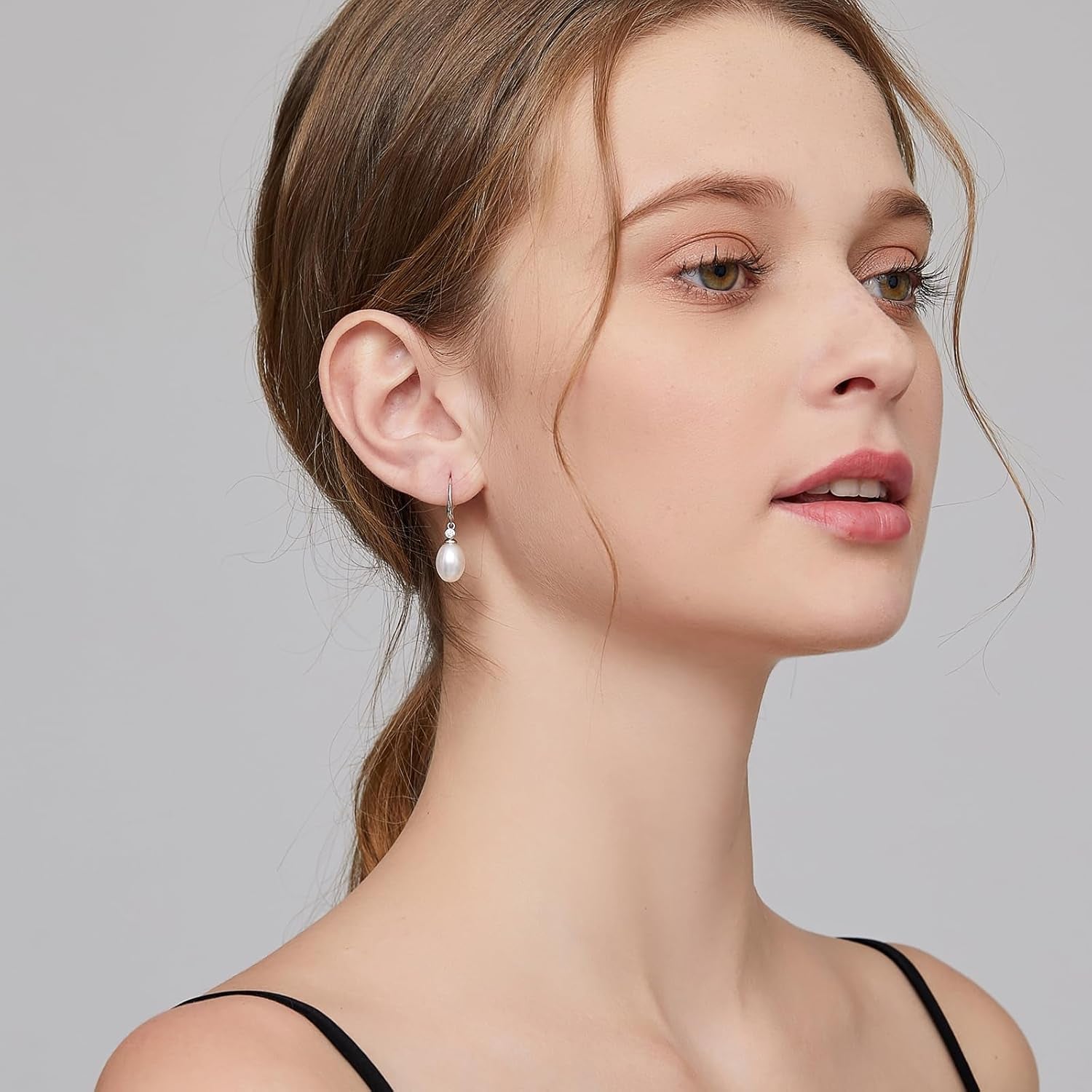 18K White Gold Plated Pearl Earrings, 925 Sterling Silver Pearl Drop Earrings for Women, Trendy Hook Jewelry