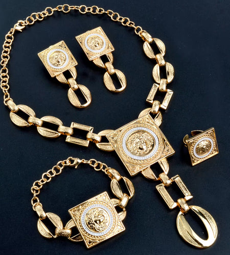 Jewelry Sets for Women 18K Gold Color African Jewellery Chain Necklace Bracelet Earrings Ring Wedding Party Lady Gift