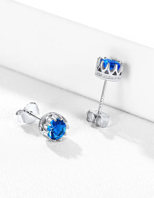 Load image into Gallery viewer, 925 Sterling Silver Stud Earrings for Women 5Mm round Brilliant Crown Birthstone Birthday Party Prom Jewelry Gift

