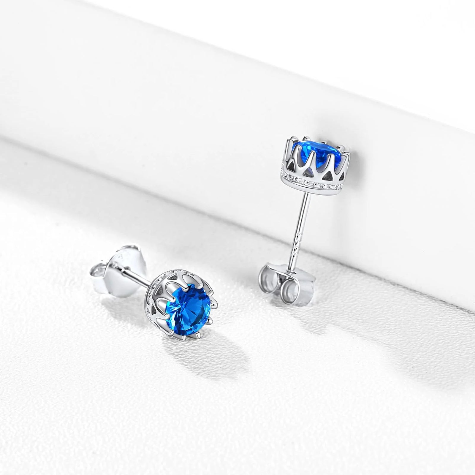 925 Sterling Silver Stud Earrings for Women 5Mm round Brilliant Crown Birthstone Birthday Party Prom Jewelry Gift