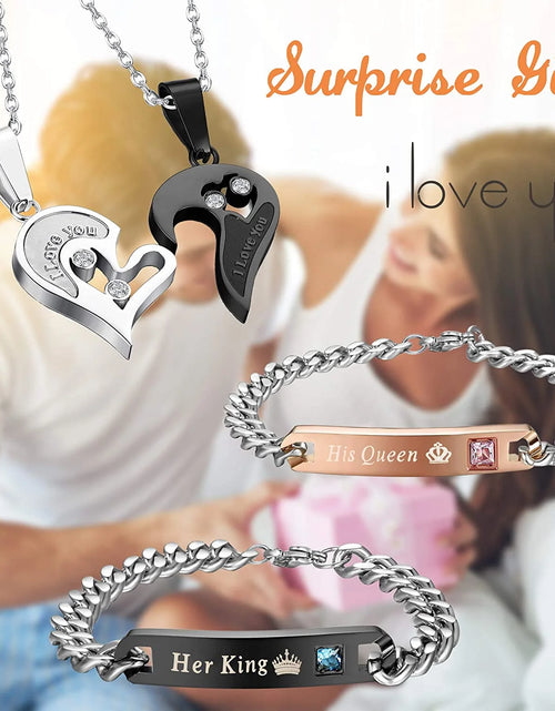 Load image into Gallery viewer, 4Pcs Couple Necklace Bracelets Matching Set for Women Men Love Heart Pendant Necklace His &amp; Hers Bracelets Couple Gift
