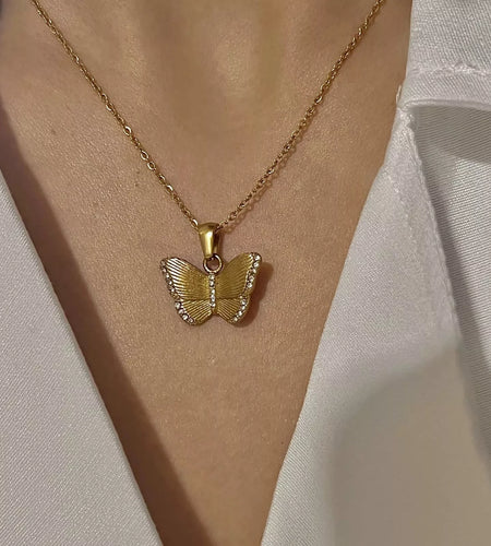 JEWELRY 18K Yellow Gold-Filled Butterfly Pendant Necklace for Women Non-Tarnish - Comfortable Fit 18"