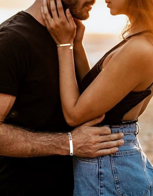 Load image into Gallery viewer, Custom Valentines Day Gift Jewelry for Couples, Love Promise Bracelets for Women Men, Heart Charm Figaro Chain Bracelets
