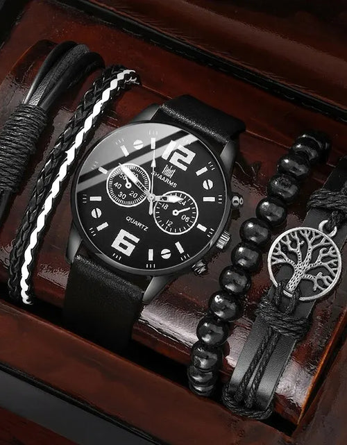 Load image into Gallery viewer, 5PCS Set Fashion Mens Sports Bracelet Watches for Men Retro Big Dial Quartz Wrist Watch Classic Male Casual Brown Leather Watch
