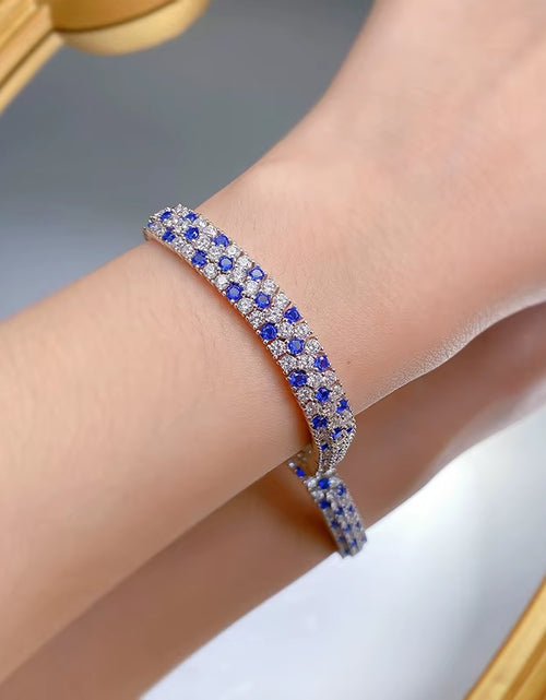 Load image into Gallery viewer, Charm Sapphire Moissanite Bangle Bracelet 100% Real 925 Sterling Silver Wedding Bracelets for Women Bridal Promise Party Jewelry
