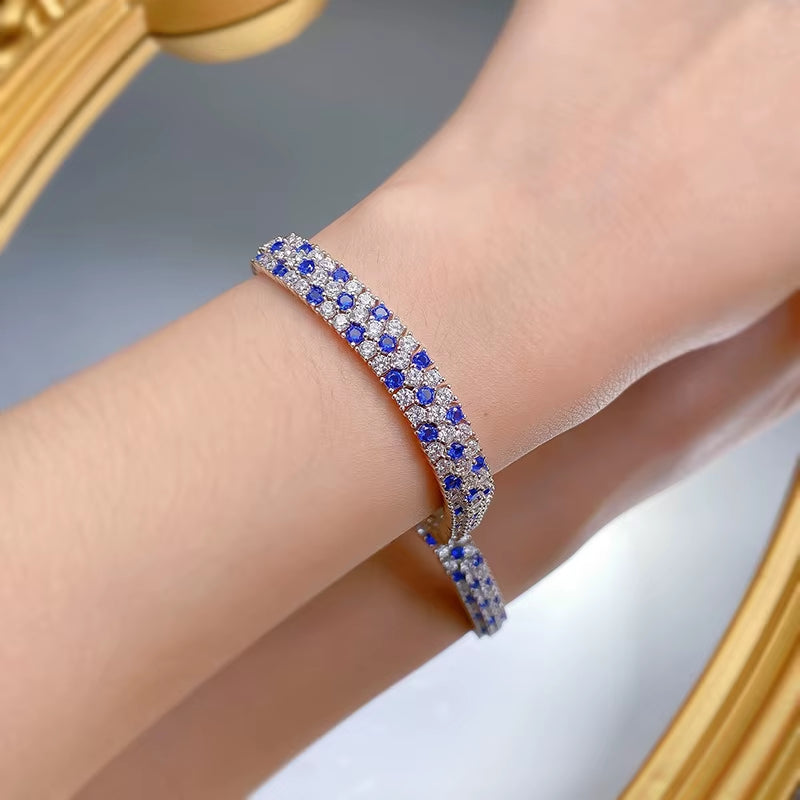 Charm Sapphire Moissanite Bangle Bracelet 100% Real 925 Sterling Silver Wedding Bracelets for Women Bridal Promise Party Jewelry