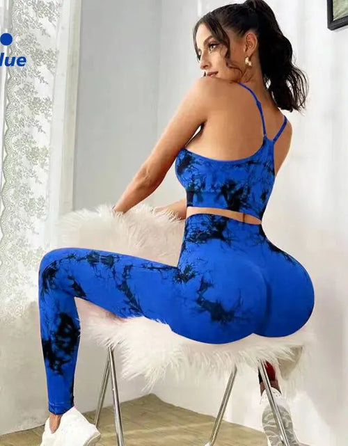 Load image into Gallery viewer, Tie Dye Women&#39;s Yoga Tracksuit - Seamless Fitness Set with Sports Bra and High Waist Leggings
